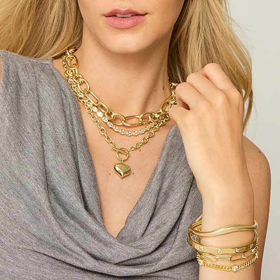 Bold Addiction Womens White Sapphire 14K Gold Over Brass 17 Inch Tennis Necklace