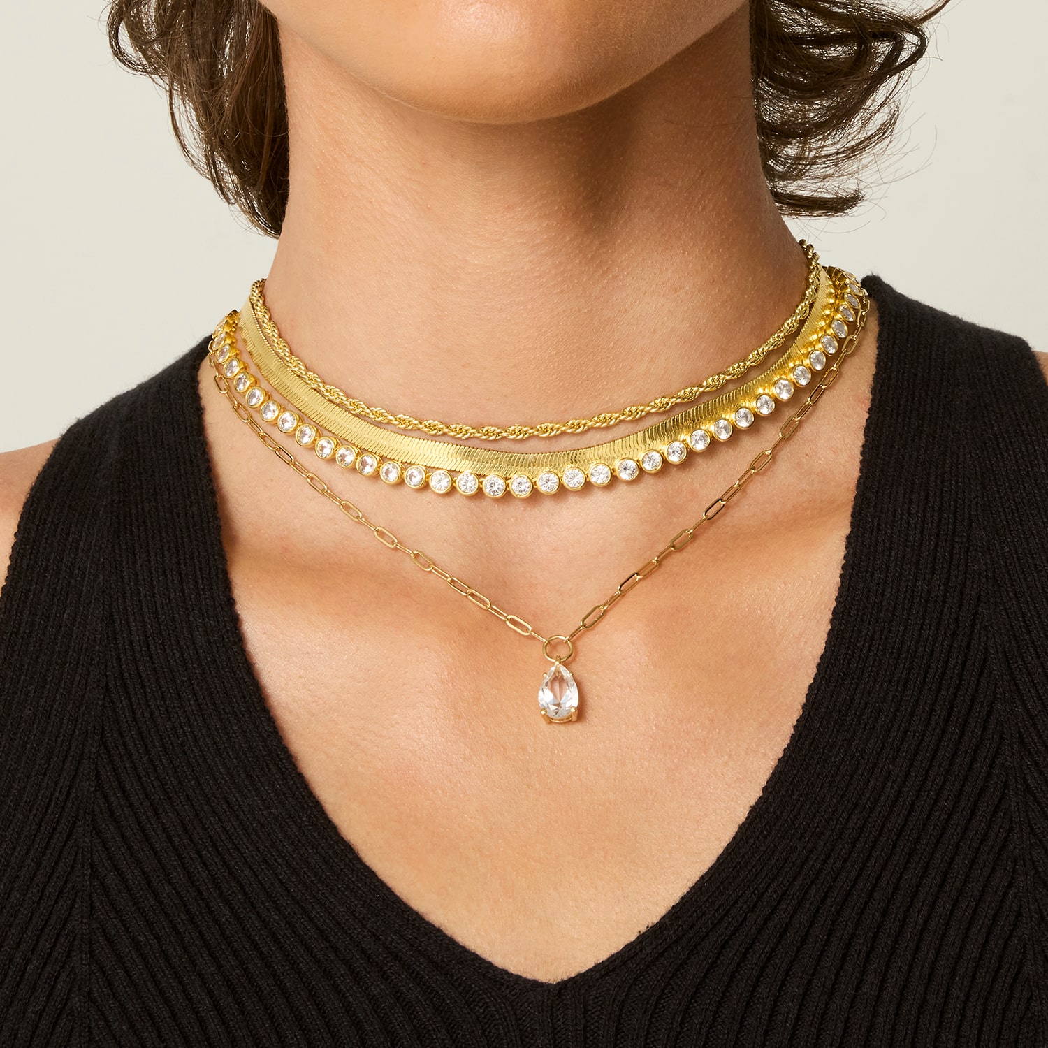 Bold Addiction Womens White Sapphire 14K Gold Over Brass 17 Inch Tennis Necklace