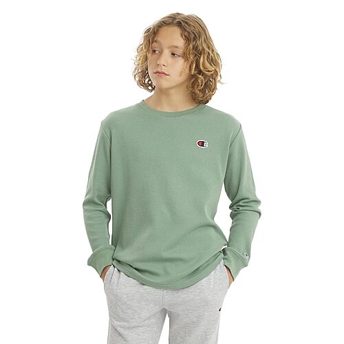 Champion Big Kid Boys Crew Neck Short Sleeve Classic Fit Thermal Top, Large (14-16), Green