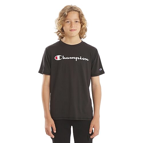Champion Big Kid Boys Crew Neck Short Sleeve Classic Fit Graphic T-Shirt, Large (14-16), Black