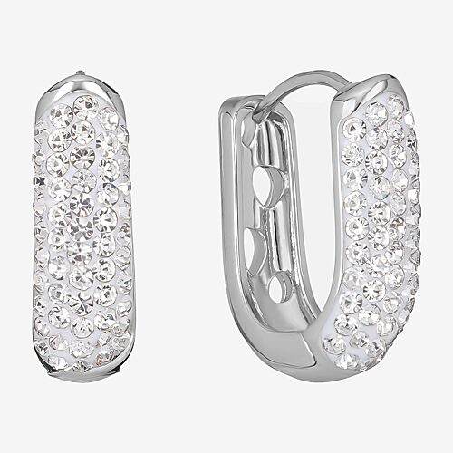 Sparkle Allure Womens Crystal 20mm Hoop Earrings, One Size, Silver