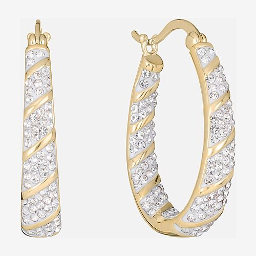 Sparkle Allure Womens Crystal 14k Gold Over Brass 32mm Hoop Earrings In Yellow
