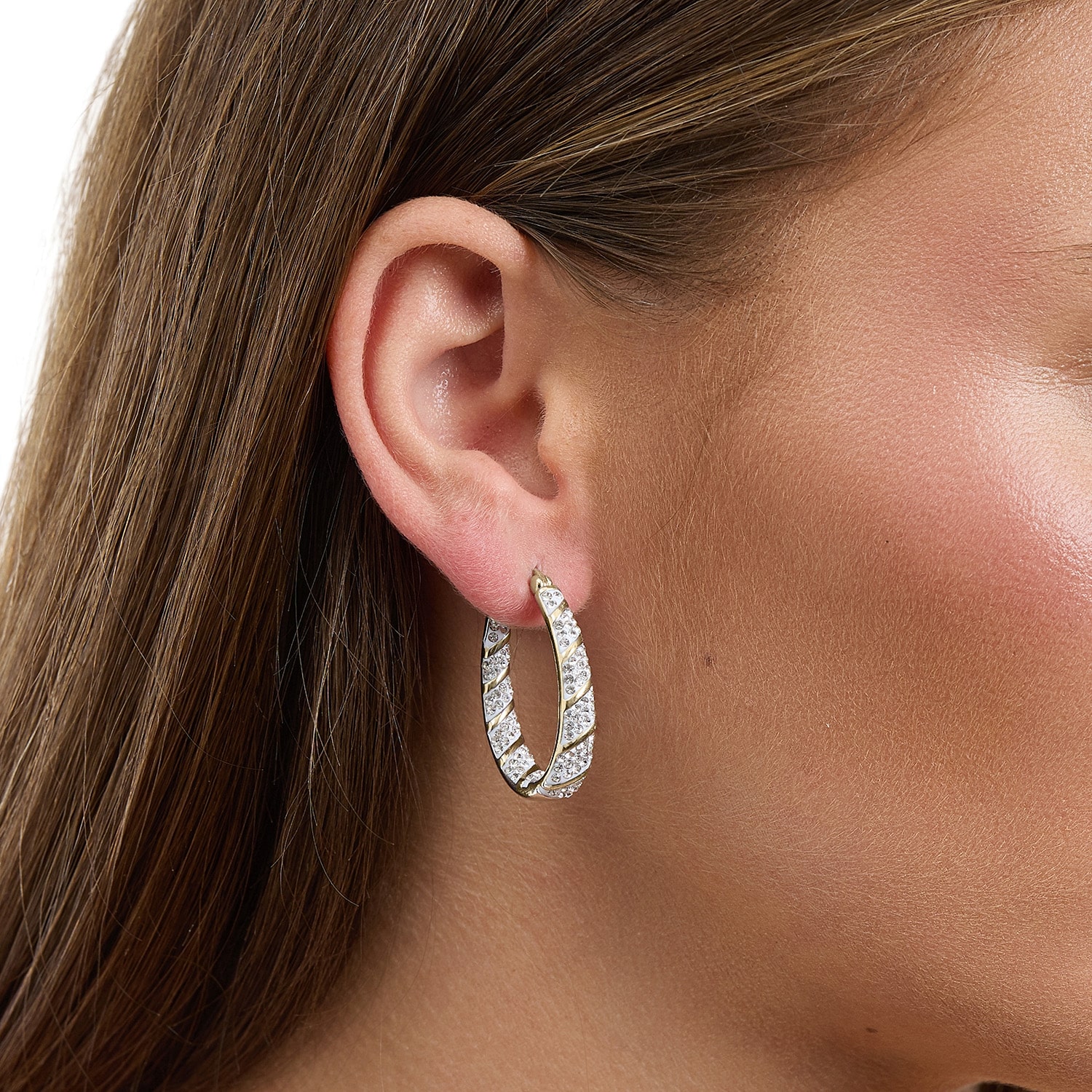 Sparkle Allure Womens Crystal 14K Gold Over Brass 32mm Hoop Earrings