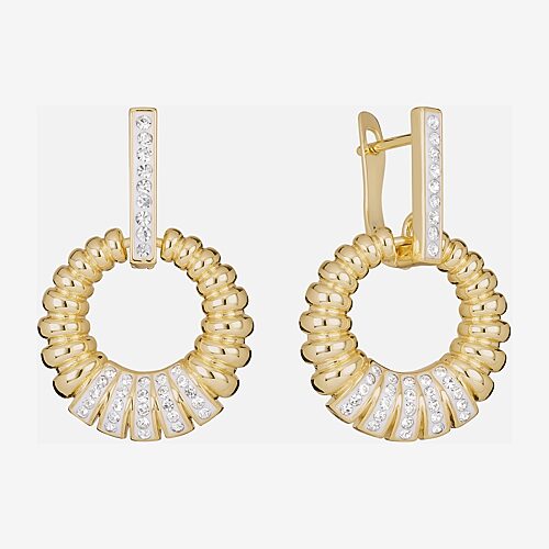 Sparkle Allure Womens Crystal 14K Gold Over Brass 31.7mm Hoop Earrings, One Size, Yellow