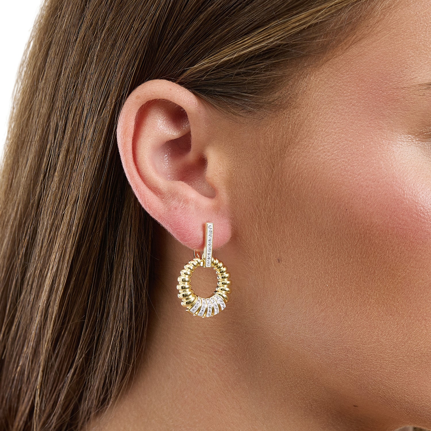 Sparkle Allure Womens Crystal 14K Gold Over Brass 31.7mm Hoop Earrings