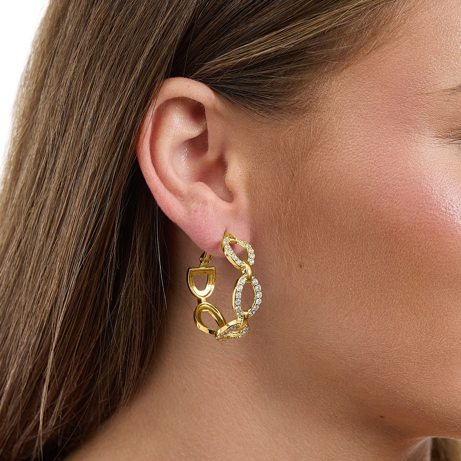 Sparkle Allure Womens Cubic Zirconia 14K Gold Over Brass 33.2mm Hoop Earrings