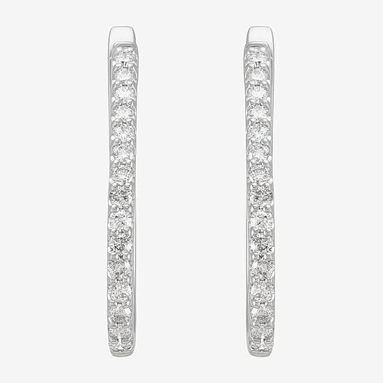 Limited Quantities! Womens 1 CT. T.W. Natural White Diamond 10K Gold 29.8mm Hoop Earrings