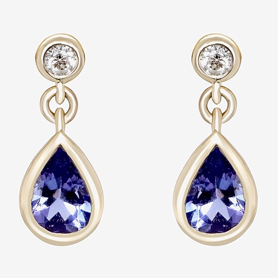 Limited Quantities! Womens Diamond Accent Genuine Blue Tanzanite 10K Gold Drop Earrings