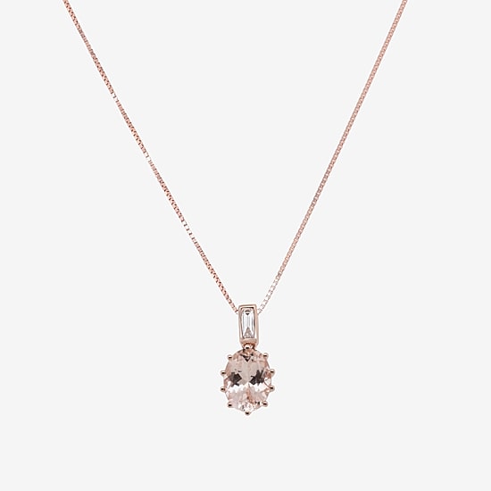 Limited Quantities! Womens Diamond Accent Genuine Pink Morganite 10K Gold Oval 18 Inch Pendant Necklace