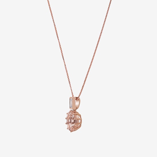 Limited Quantities! Womens Diamond Accent Genuine Pink Morganite 10K Gold Oval 18 Inch Pendant Necklace