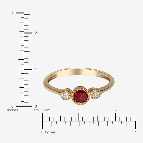 Limited Quantities! Womens Diamond Accent Lead Glass-Filled Red Ruby 10K Gold Round 3-Stone Cocktail Ring