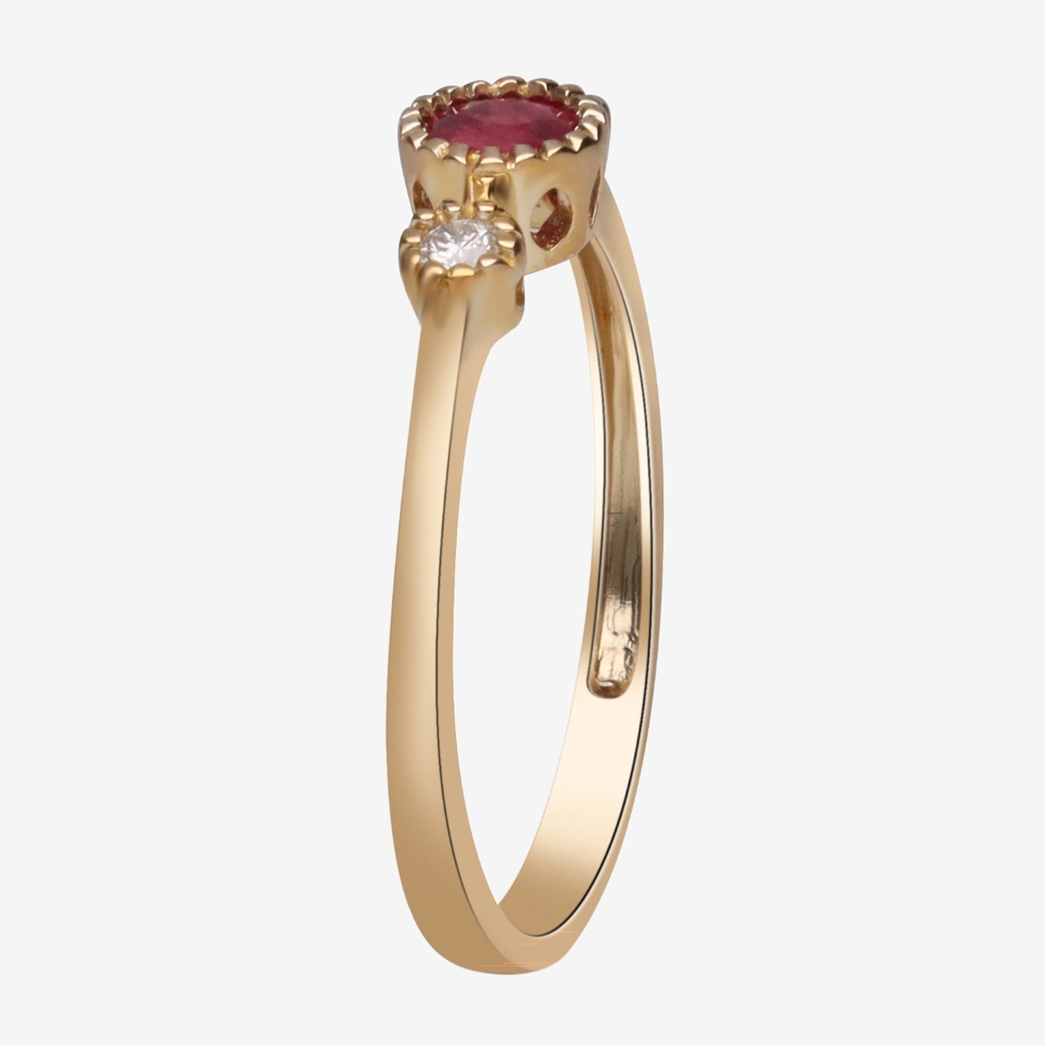 Limited Quantities! Womens Diamond Accent Genuine Red Ruby 10K Gold Round 3-Stone Cocktail Ring