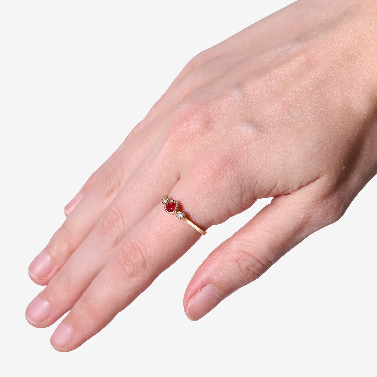 Limited Quantities! Womens Diamond Accent Genuine Red Ruby 10K Gold Round 3-Stone Cocktail Ring