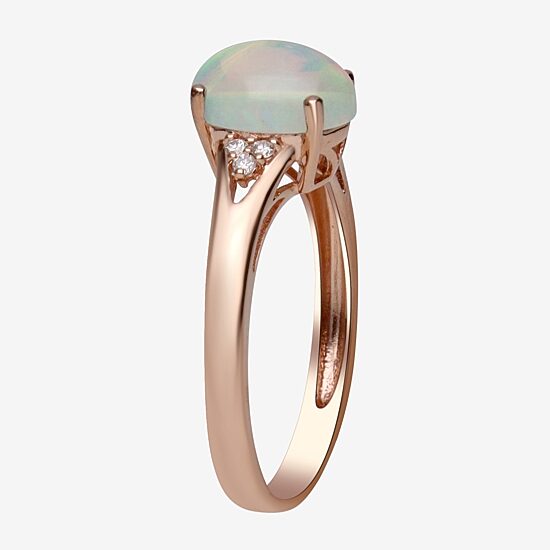 Limited Quantities! Womens Diamond Accent Genuine White Opal 10K Gold Oval Cocktail Ring