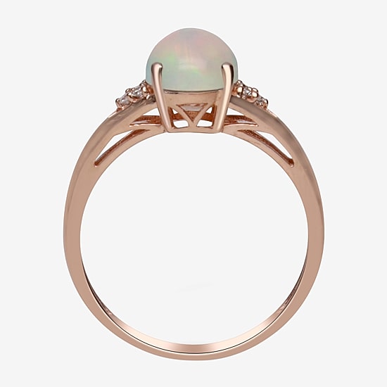 Limited Quantities! Womens Diamond Accent Genuine White Opal 10K Gold Oval Cocktail Ring