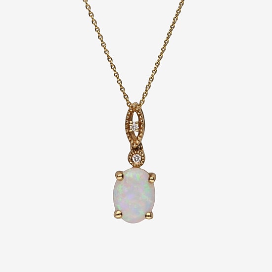 Limited Quantities! Womens Diamond Accent Genuine White Opal 10K Gold Oval 18 Inch Pendant Necklace