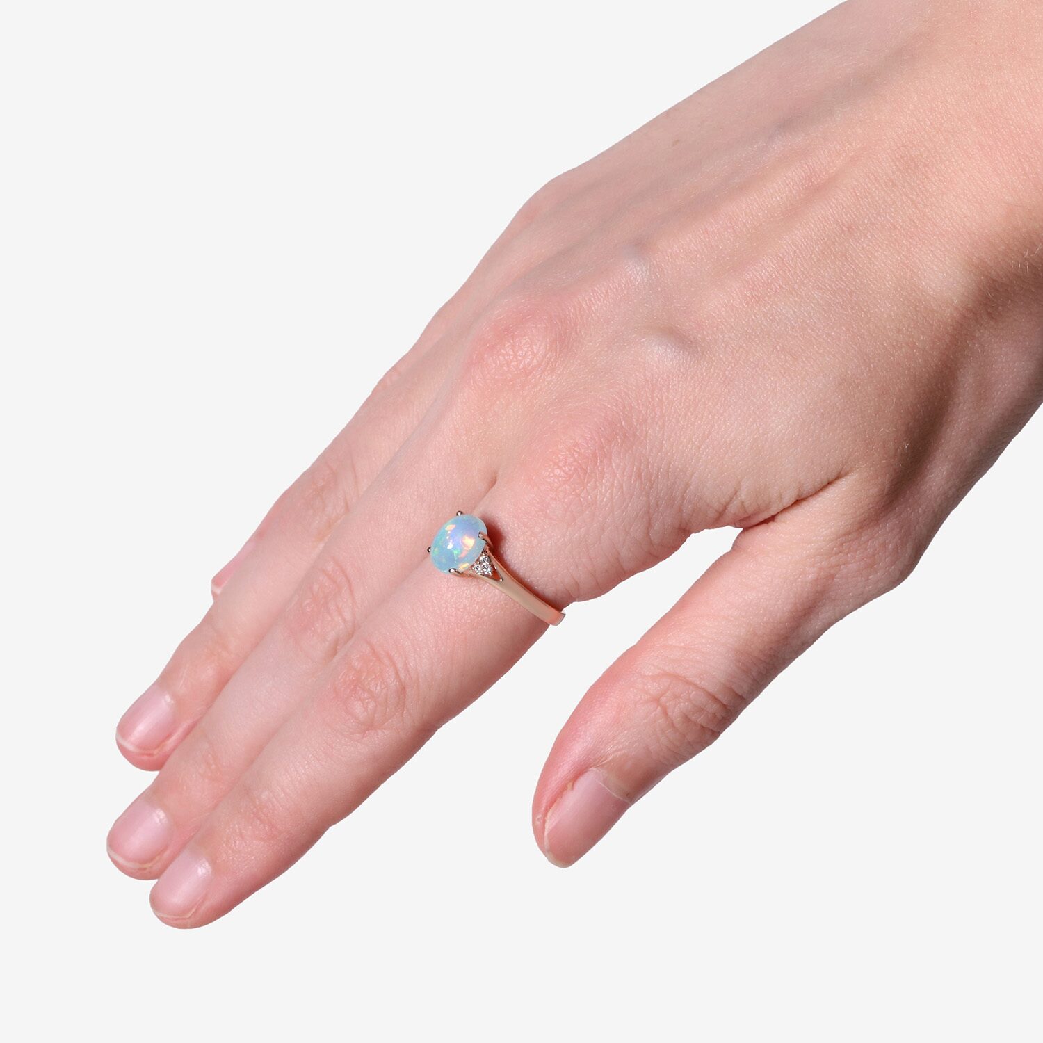 Limited Quantities! Womens Diamond Accent Genuine White Opal 10K Gold Oval Cocktail Ring