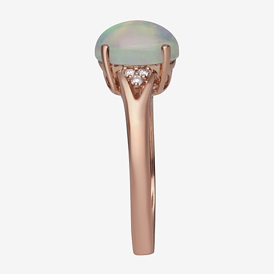 Limited Quantities! Womens Diamond Accent Genuine White Opal 10K Gold Oval Cocktail Ring