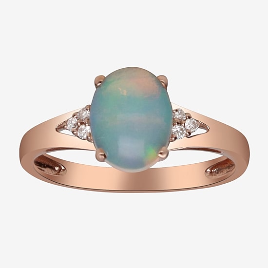 Limited Quantities! Womens Diamond Accent Genuine White Opal 10K Gold Oval Cocktail Ring