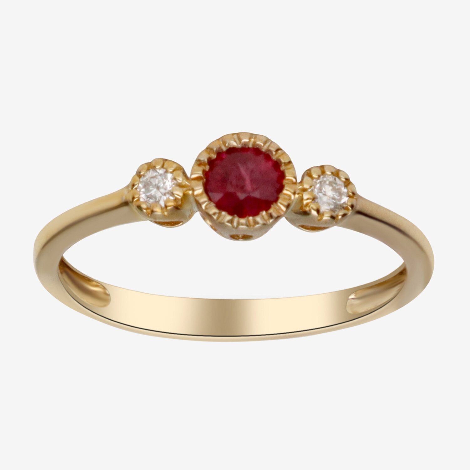 Limited Quantities! Womens Diamond Accent Genuine Red Ruby 10K Gold Round 3-Stone Cocktail Ring