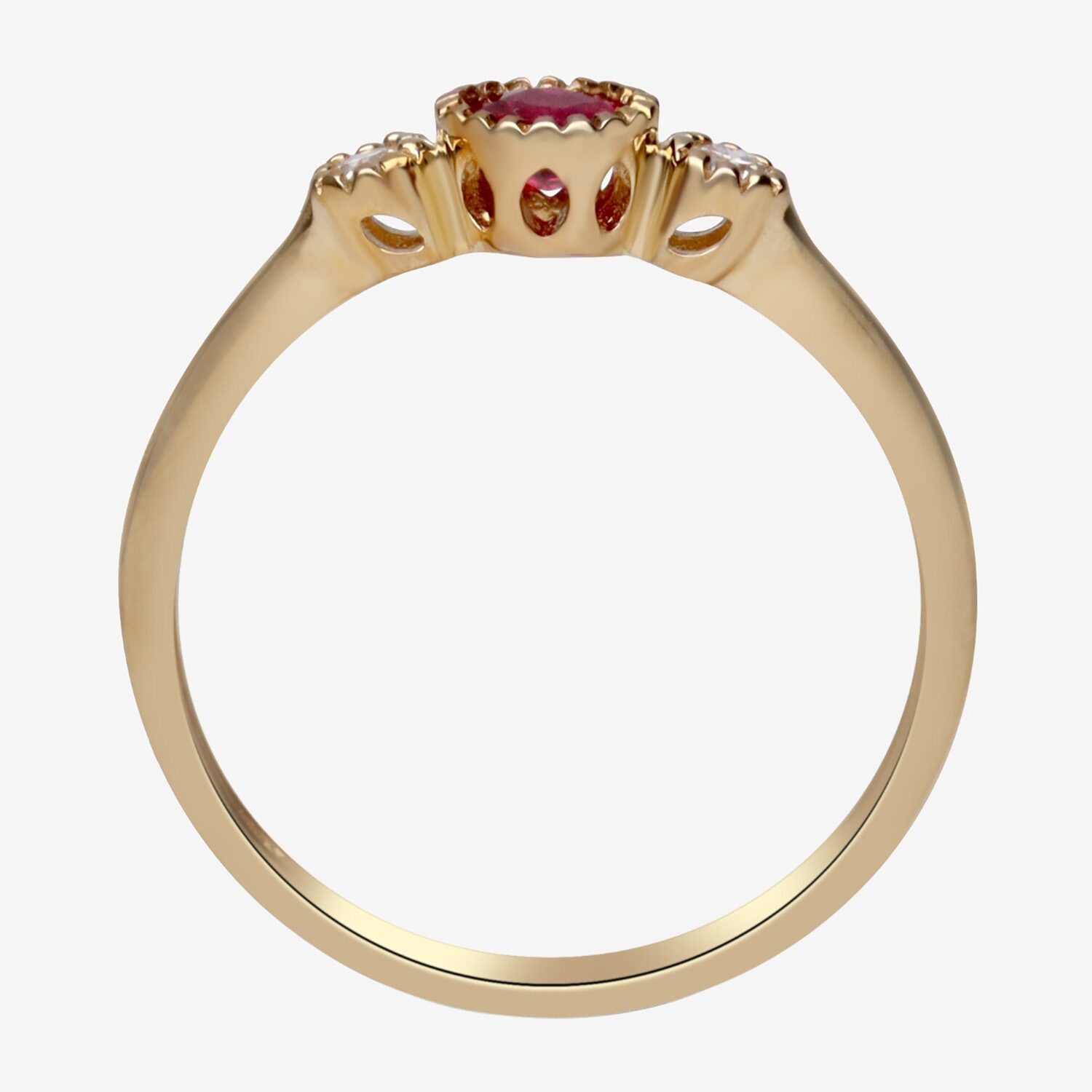 Limited Quantities! Womens Diamond Accent Genuine Red Ruby 10K Gold Round 3-Stone Cocktail Ring