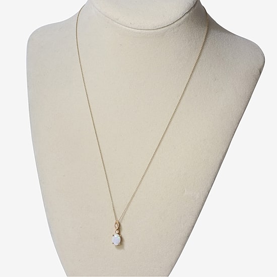Limited Quantities! Womens Diamond Accent Genuine White Opal 10K Gold Oval 18 Inch Pendant Necklace
