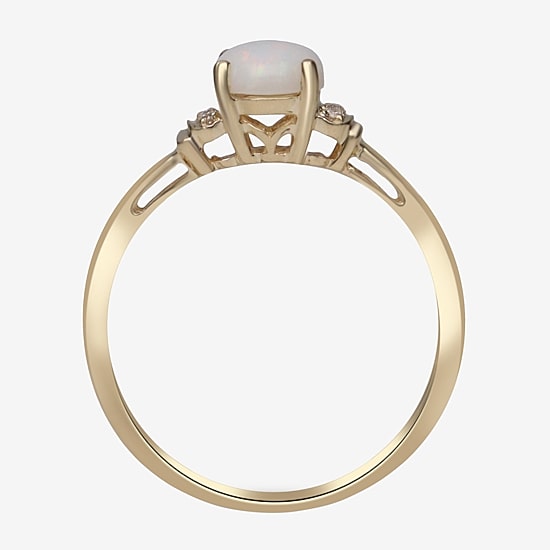 Limited Quantities! Womens Diamond Accent Genuine White Opal 10K Gold Oval Cocktail Ring
