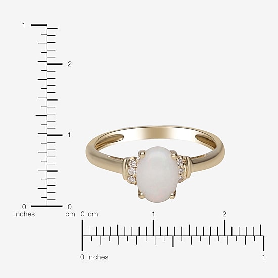 Limited Quantities! Womens Diamond Accent Genuine White Opal 10K Gold Oval Cocktail Ring