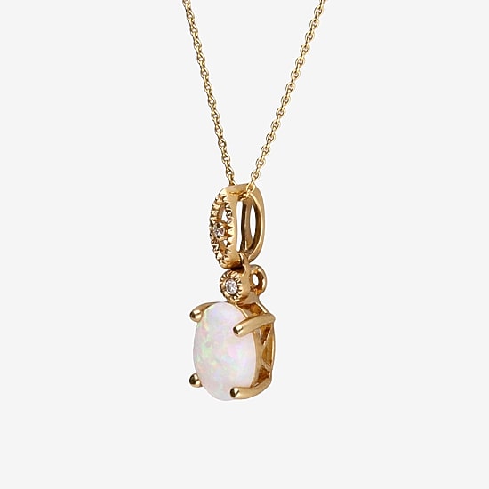 Limited Quantities! Womens Diamond Accent Genuine White Opal 10K Gold Oval 18 Inch Pendant Necklace