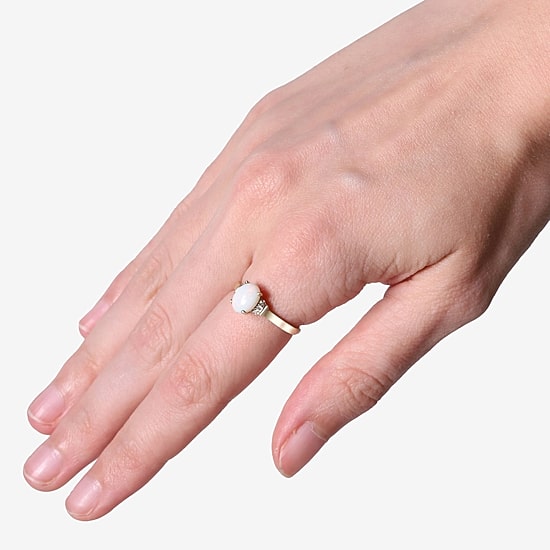 Limited Quantities! Womens Diamond Accent Genuine White Opal 10K Gold Oval Cocktail Ring