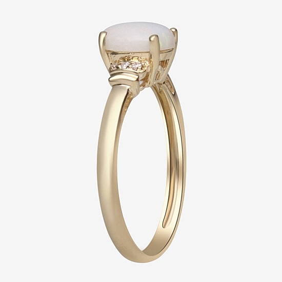Limited Quantities! Womens Diamond Accent Genuine White Opal 10K Gold Oval Cocktail Ring