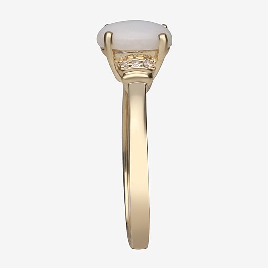 Limited Quantities! Womens Diamond Accent Genuine White Opal 10K Gold Oval Cocktail Ring