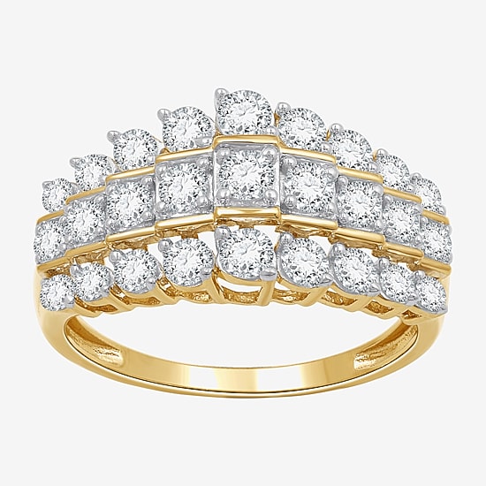 (F / Si1-Si2) Womens 1 CT. T.W. Lab Grown White Diamond 10K Gold Cluster Cocktail Ring