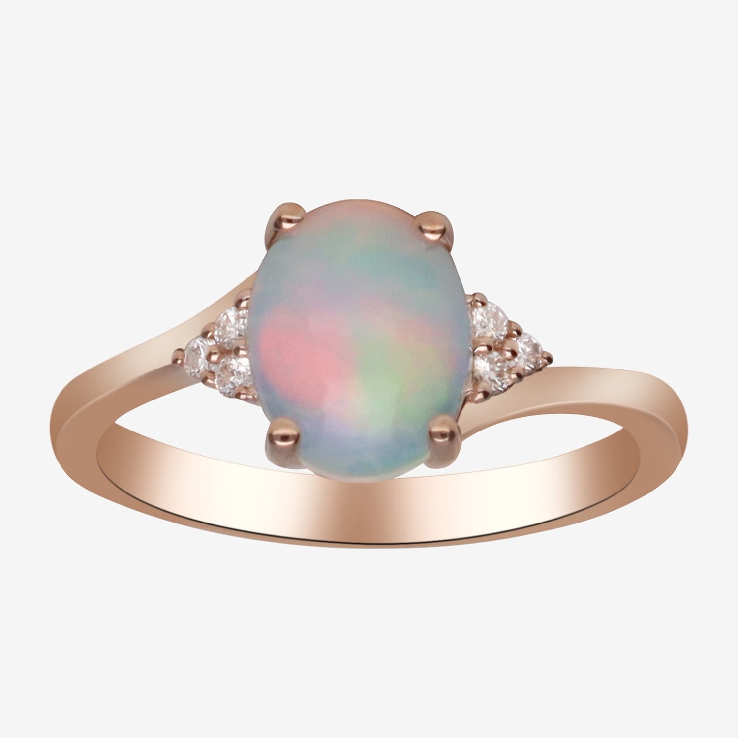 Limited Quantities! Womens Diamond Accent Genuine White Opal 10K Gold Oval Cocktail Ring