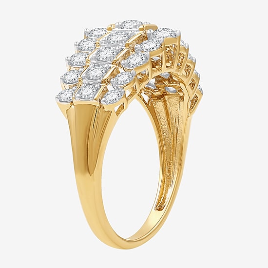 (F / Si1-Si2) Womens 1 CT. T.W. Lab Grown White Diamond 10K Gold Cluster Cocktail Ring