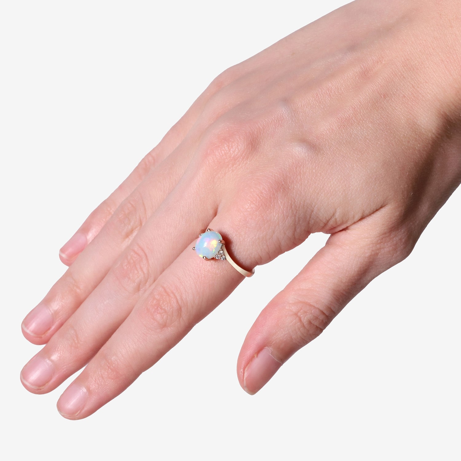 Limited Quantities! Womens Diamond Accent Genuine White Opal 10K Gold Oval Cocktail Ring