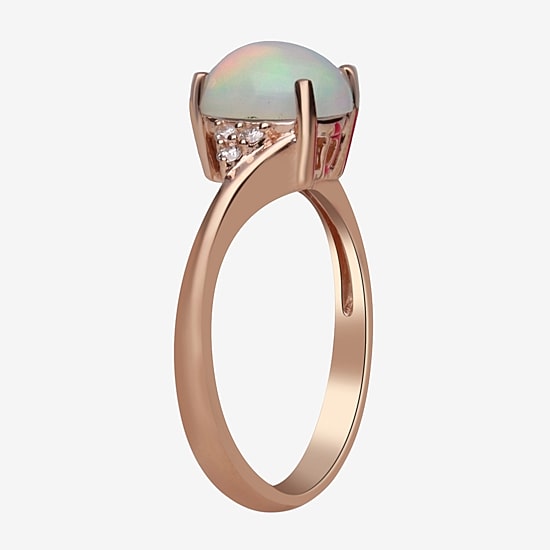 Limited Quantities! Womens Diamond Accent Genuine White Opal 10K Rose Gold Oval Cocktail Ring