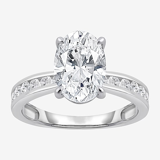 (I / Si2) Womens 3 CT. T.W. Lab Grown White Diamond Sterling Silver Oval Side Stone Engagement Ring