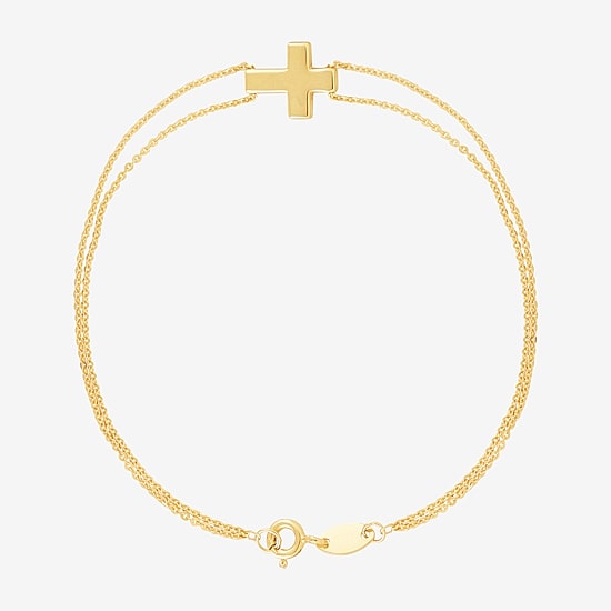 Bonded Brilliance Cross Womens 14K Gold Bonded With Sterling Silver 7.25 Inch Solid Cable Cross Chain Bracelet