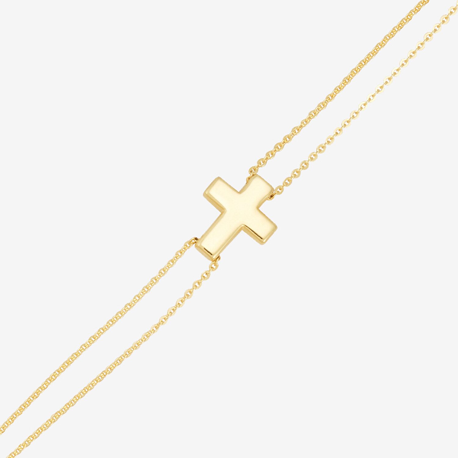 Bonded Brilliance Cross Womens 14K Gold Bonded With Sterling Silver 7.25 Inch Solid Cable Cross Chain Bracelet