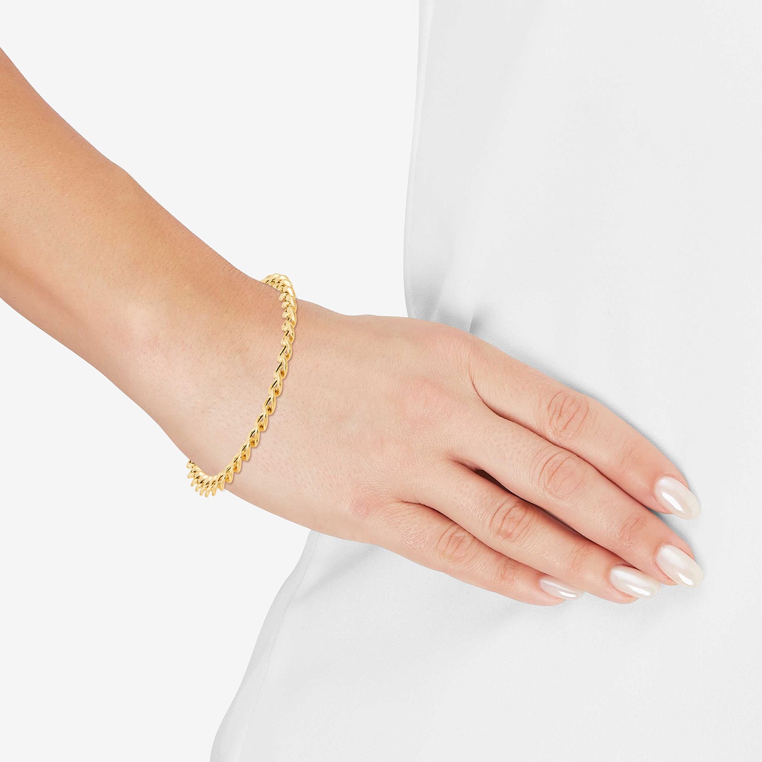 Bonded Brilliance Unisex Adult 14K Gold Bonded With Sterling Silver 8 1/2 Inch Hollow Cuban Chain Bracelet