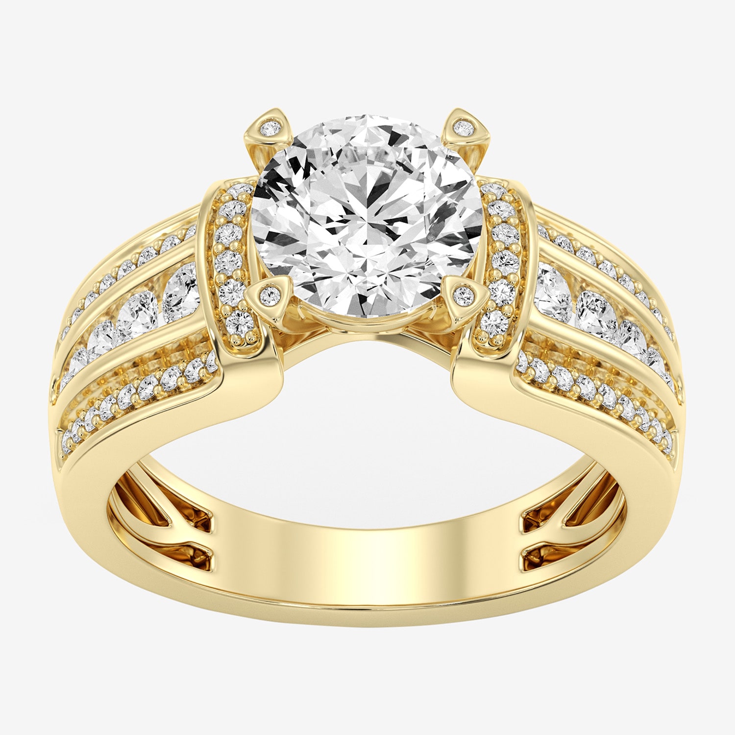 (F / Si1-Si2) Womens 2 CT. T.W. Lab Grown White Diamond Sterling Silver Round Side Stone Engagement Ring