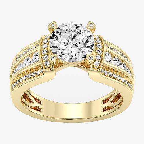 Modern Bride (f / Si1-si2) Womens 2 Ct. T.w. Lab Grown White Diamond Sterling Silver Round Side Stone Engagement  In Yellow