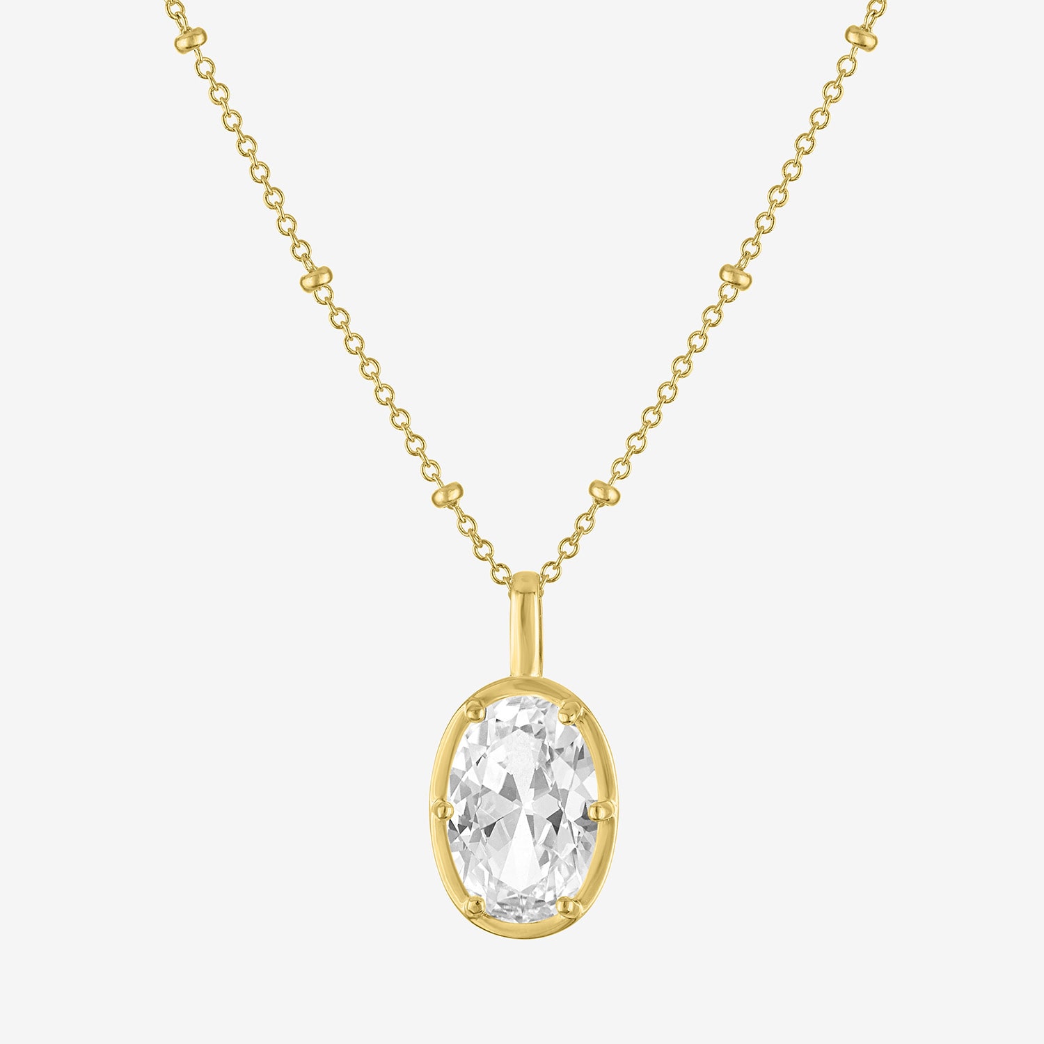 Womens Lab Created White Sapphire 14K Gold Over Brass Oval 18 Inch Pendant Necklace