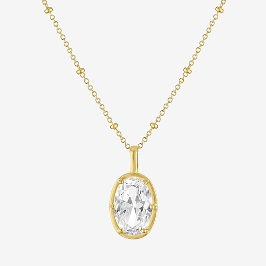 Womens Lab Created White Sapphire 14K Gold Over Brass Oval 18 Inch Pendant Necklace