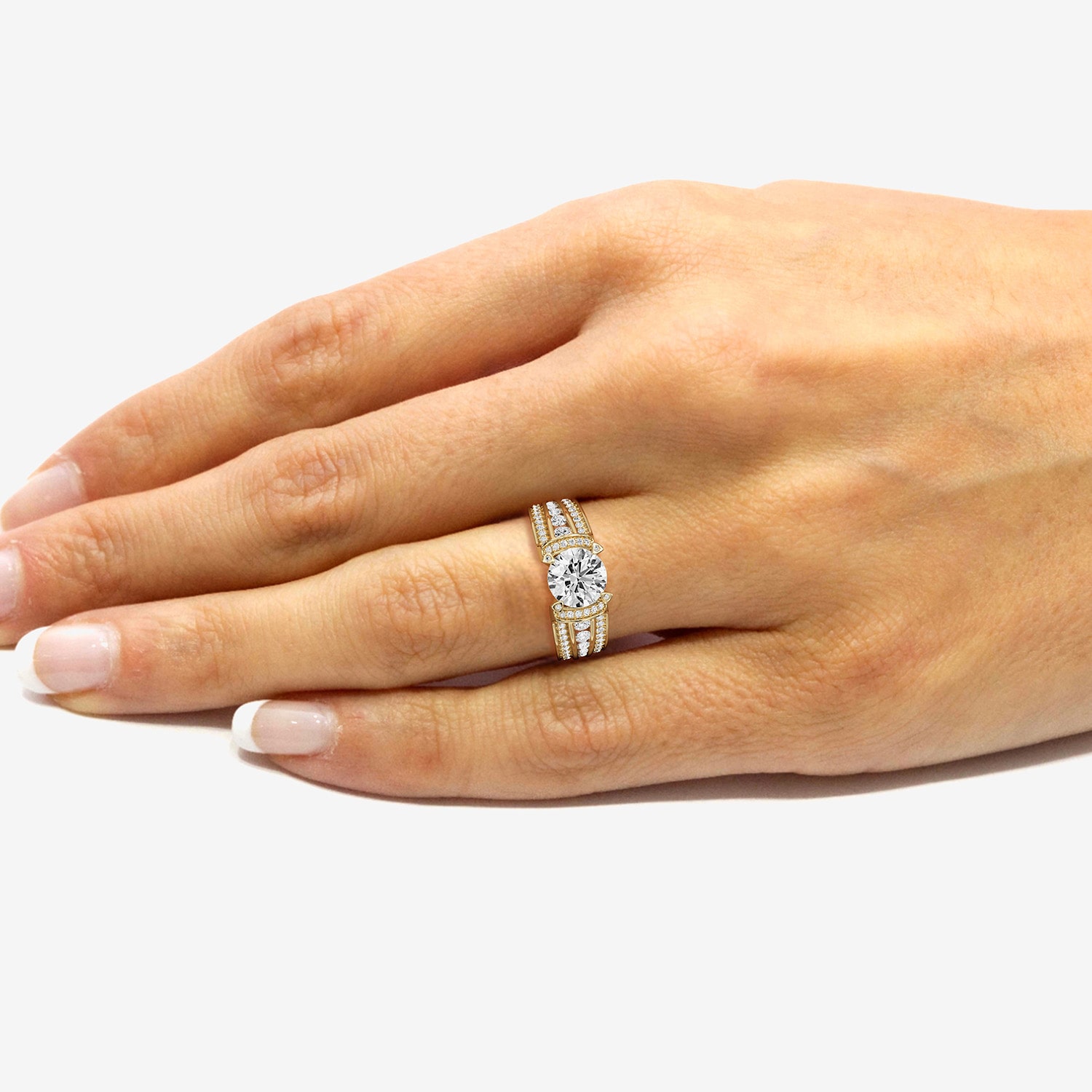 (F / Si1-Si2) Womens 2 CT. T.W. Lab Grown White Diamond Sterling Silver Round Side Stone Engagement Ring