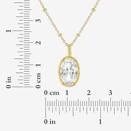 Womens Lab Created White Sapphire 14K Gold Over Brass Oval 18 Inch Pendant Necklace