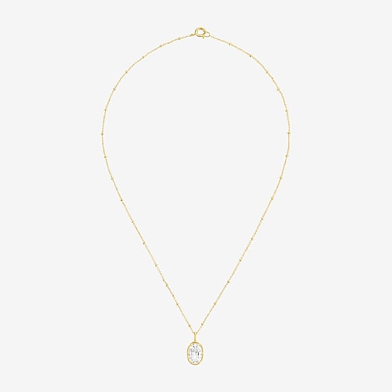 Womens Lab Created White Sapphire 14K Gold Over Brass Oval 18 Inch Pendant Necklace