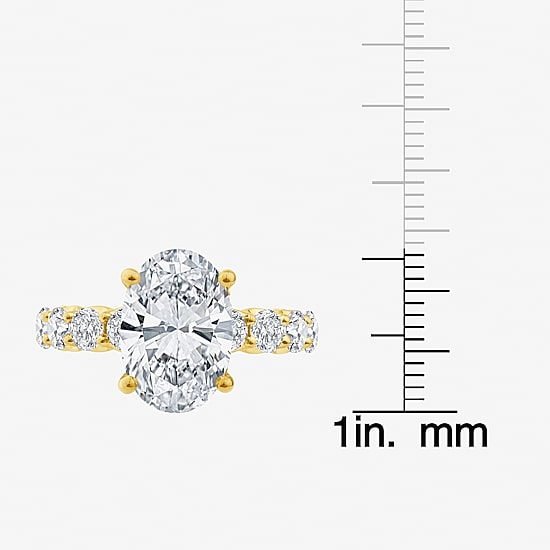 Signature By Modern Bride (F / Vs2) Womens 6 1/2 Ct. T.W. Lab Grown White Diamond 14K Gold Oval Side Stone Engagement Ring