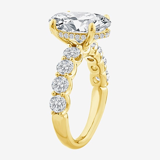 Signature By Modern Bride (F / Vs2) Womens 6 1/2 Ct. T.W. Lab Grown White Diamond 14K Gold Oval Side Stone Engagement Ring